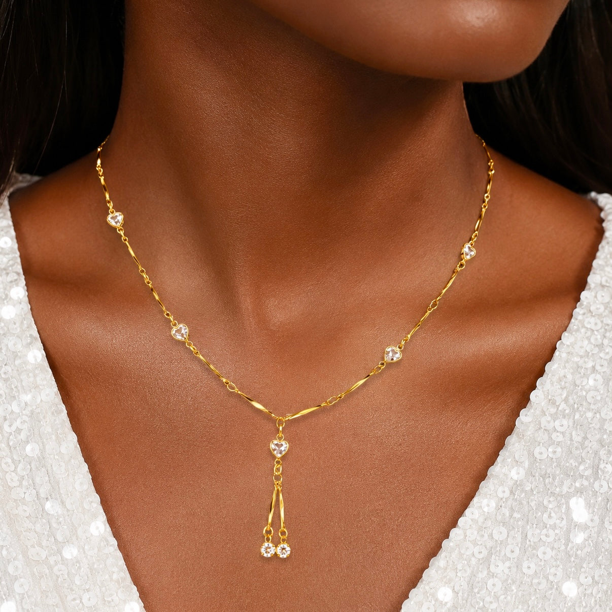 Micro Gold-Plated Heart AD CZ Drop Necklace | Premium Cubic Zirconia AD Neck Chain