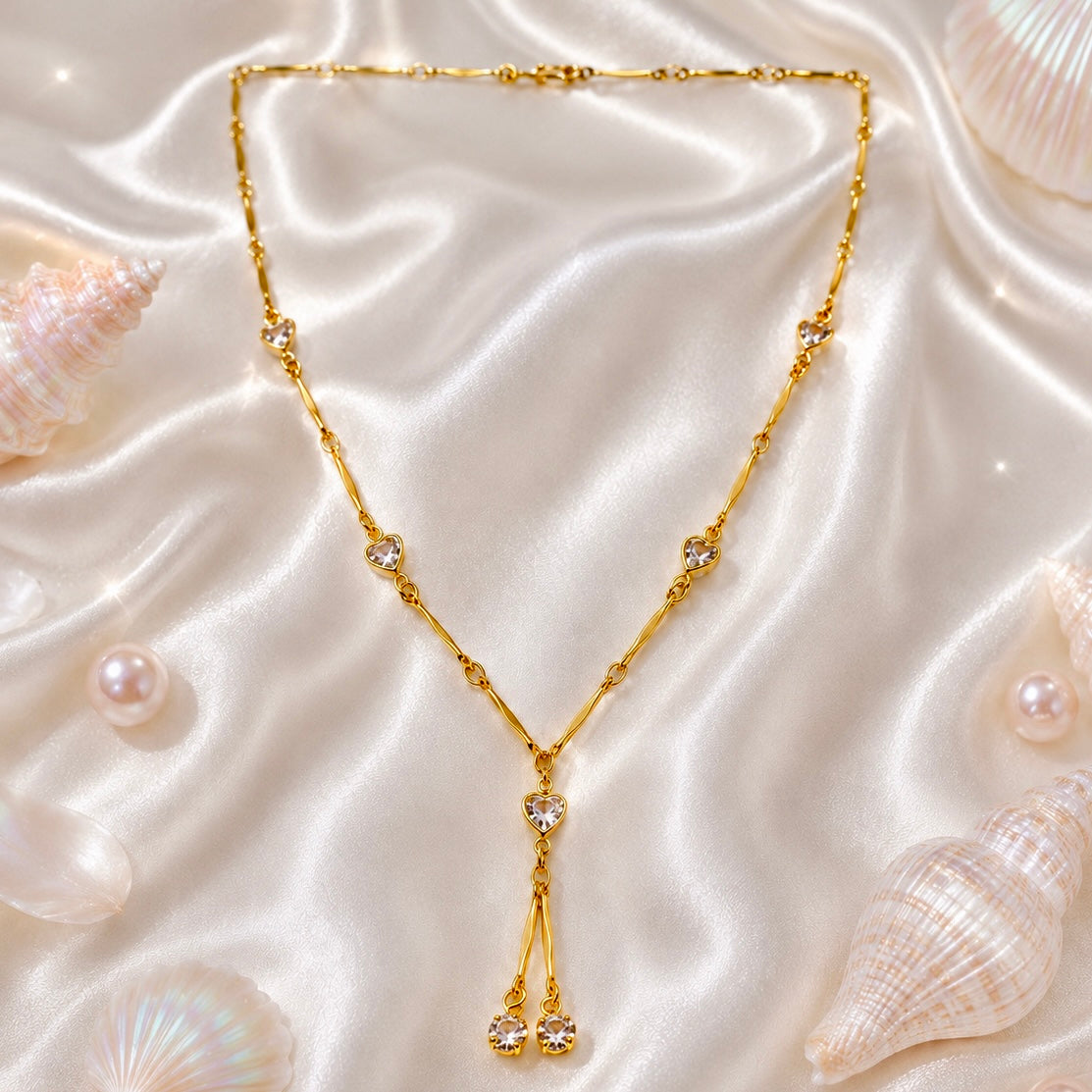 Micro Gold-Plated Heart AD CZ Drop Necklace | Premium Cubic Zirconia AD Neck Chain
