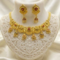 Micro Plated Dubai Gold Meenakari Necklace Set |Round Mesh Motifs with Hanging Drops]