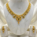 Micro Plated Dubai Gold Round Mesh & Leaf Motif Necklace Set