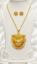 Temple Floral Statement Pendant Necklace Set | Micro Gold Plated Handcrafted Jewellery with Earrings
