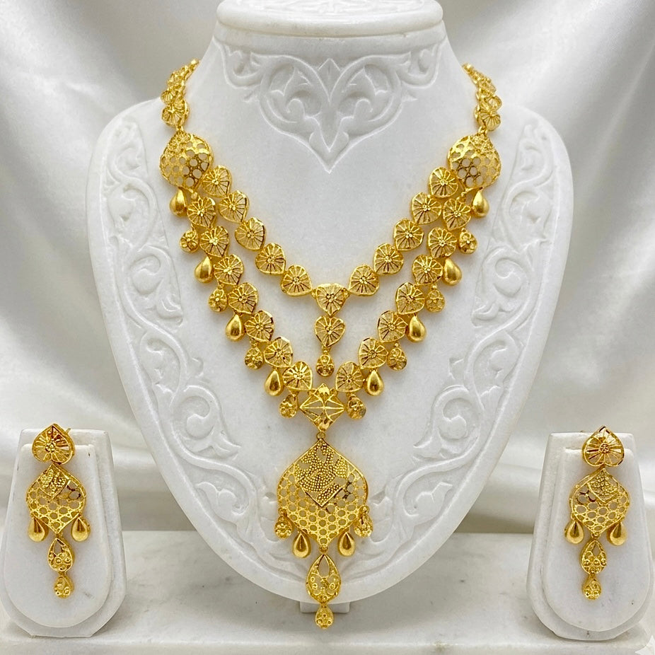 Micro Plated Dubai Gold Statement Necklace Set