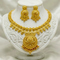 Micro Plated Dubai Gold Pendant Necklace Set in Circular Motif
