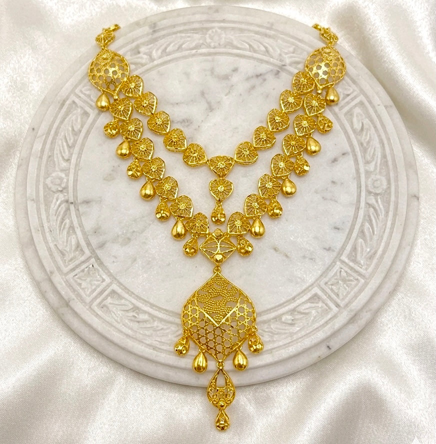 Micro Plated Dubai Gold Statement Necklace Set