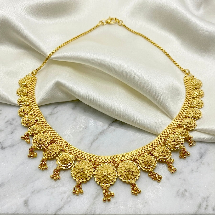 Micro Plated Dubai Gold Floral Drop Necklace Set