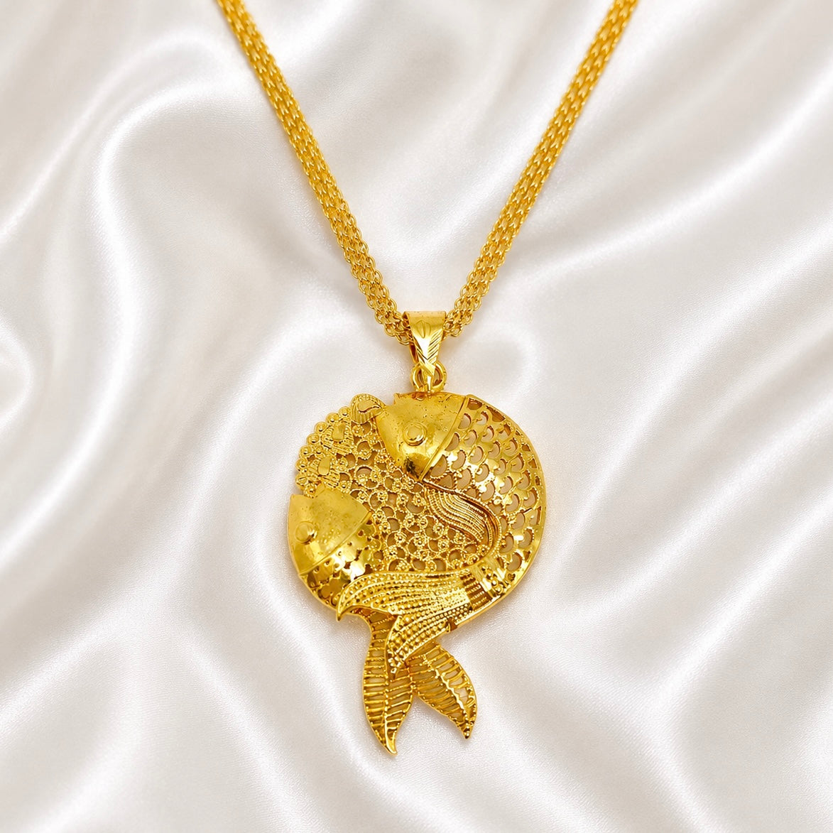 Gold Fish Design Pendant Necklace Set | Micro Gold Plated Handcrafted Jewellery with Jhumka Earrings
