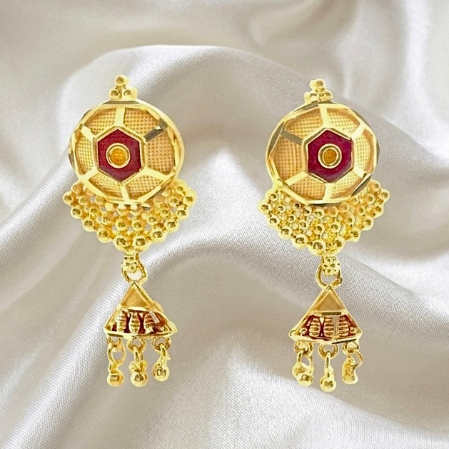 Micro Plated Dubai Gold Meenakari Necklace Set |Round Mesh Motifs with Hanging Drops]