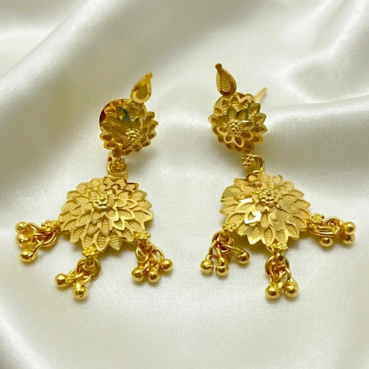 Micro Plated Dubai Gold Floral Drop Necklace Set