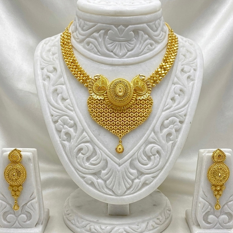 Micro Plated Dubai Gold Heart-Shaped Statement Necklace Set