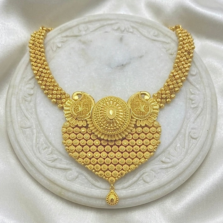 Micro Plated Dubai Gold Heart-Shaped Statement Necklace Set