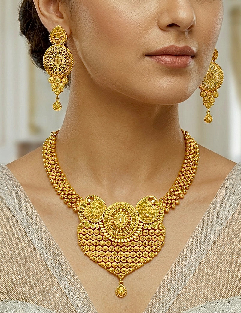 Micro Plated Dubai Gold Heart-Shaped Statement Necklace Set
