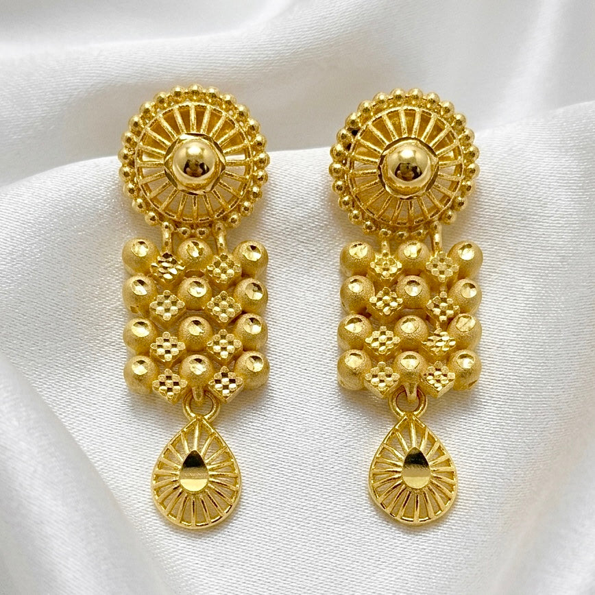Micro Plated Dubai Gold beaded necklace with hanging drops set