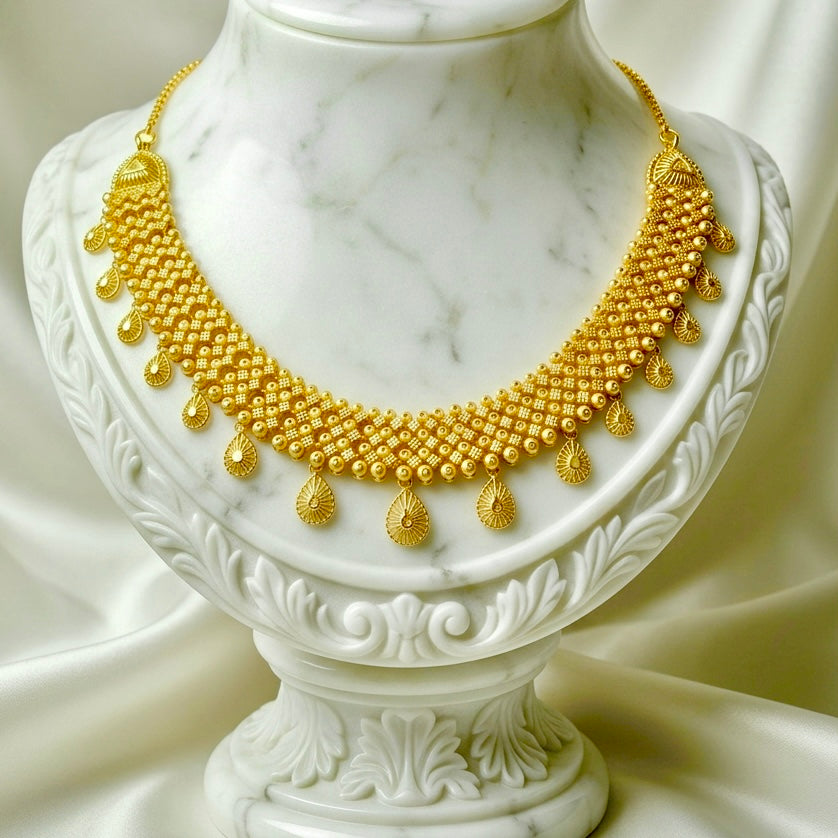 Micro Plated Dubai Gold beaded necklace with hanging drops set