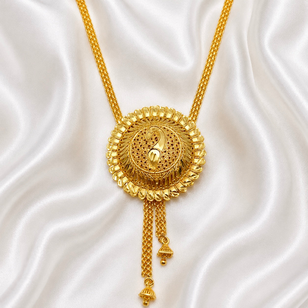Luxury Temple Swan Coin Long Tie Chain Necklace Set | Premium Micro Gold Plated Handcrafted Jewellery