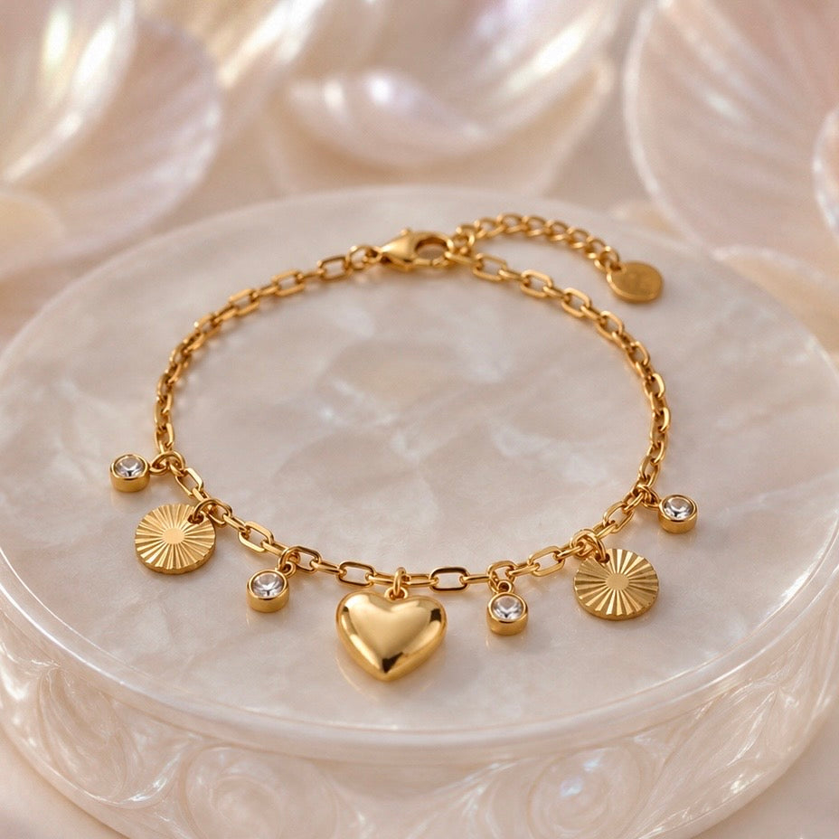 Celeste Heart Charm Bracelet – 18K Gold Plated Anti Tarnish Bracelet |Premium Cubic Zirconia AD Stones