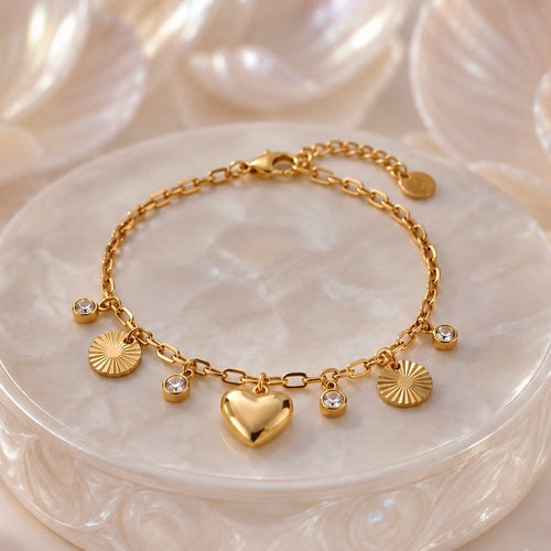 Celeste Heart Charm Bracelet – 18K Gold Plated Anti Tarnish Bracelet |Premium Cubic Zirconia AD Stones