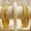 Dubai Gold Leaf Pattern Micro-Plated Bangle Pair | Premium Gold Finish