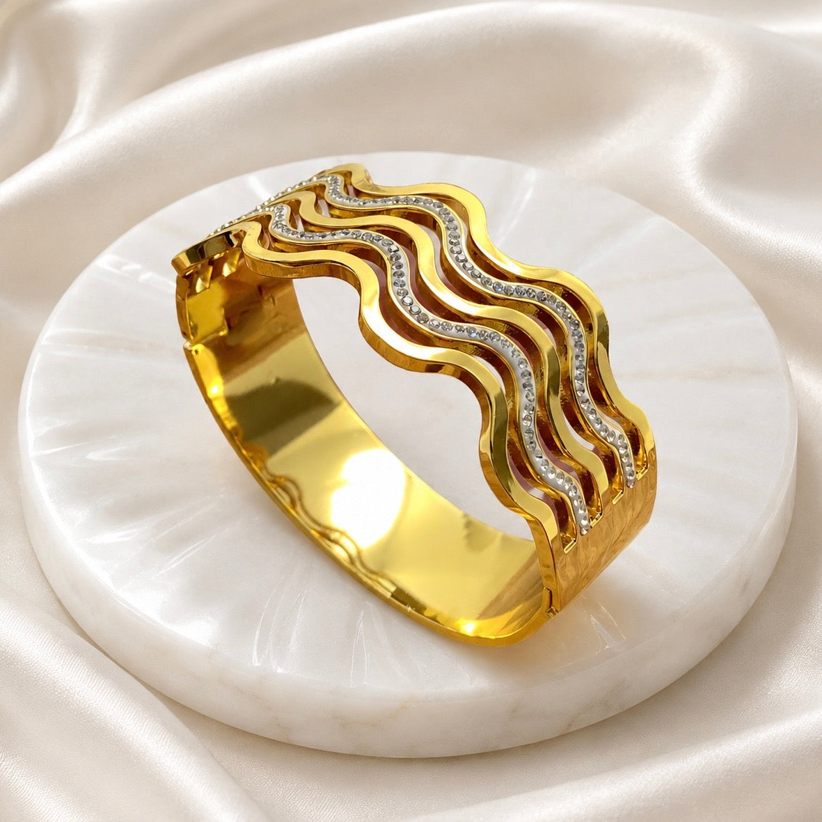 Wave Design Anti Tarnish Cuff Bracelet | Statement Bracelet for Women