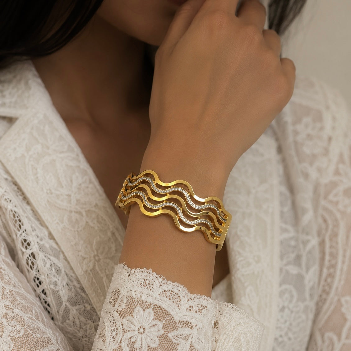 Wave Design Anti Tarnish Cuff Bracelet | Statement Bracelet for Women