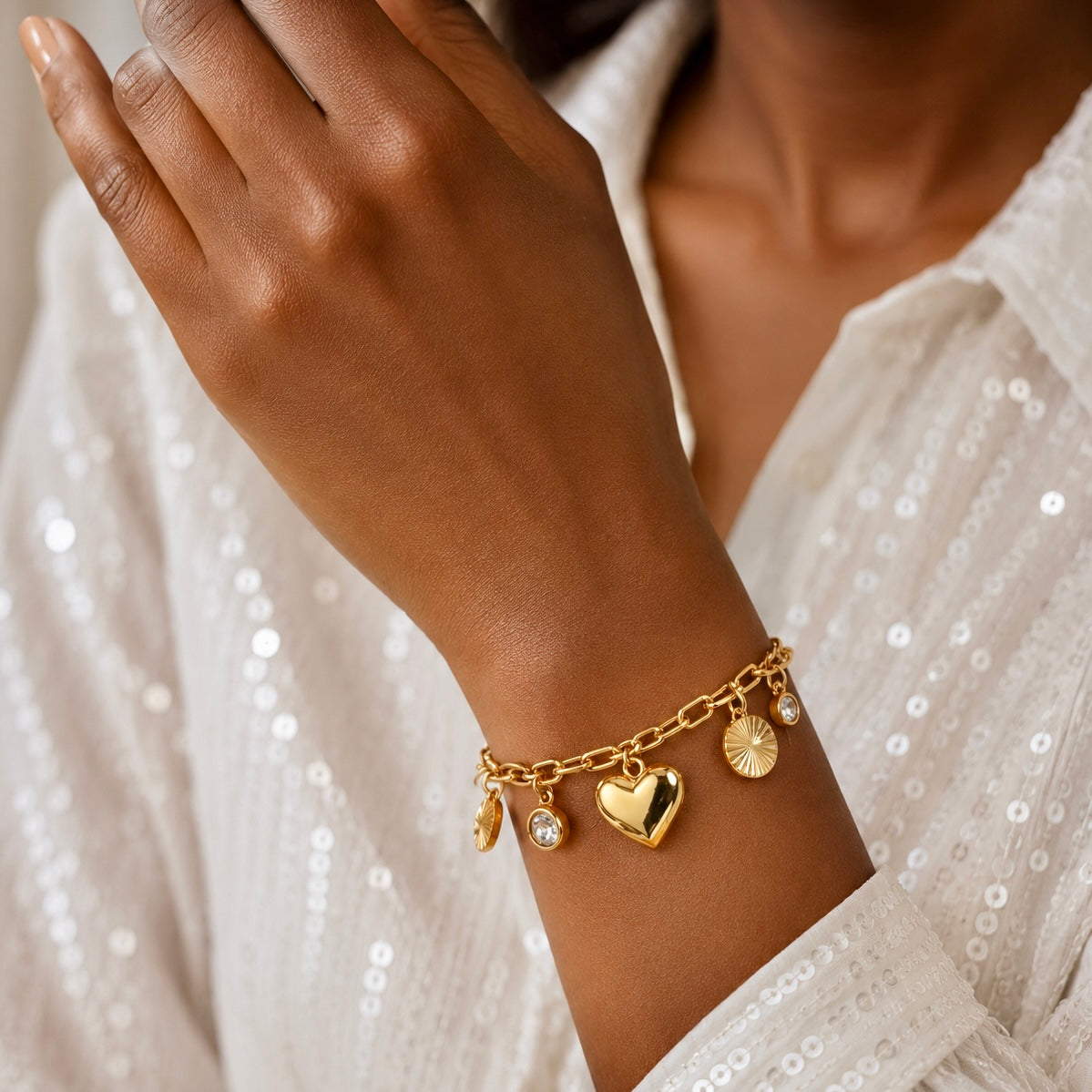 Celeste Heart Charm Bracelet – 18K Gold Plated Anti Tarnish Bracelet |Premium Cubic Zirconia AD Stones