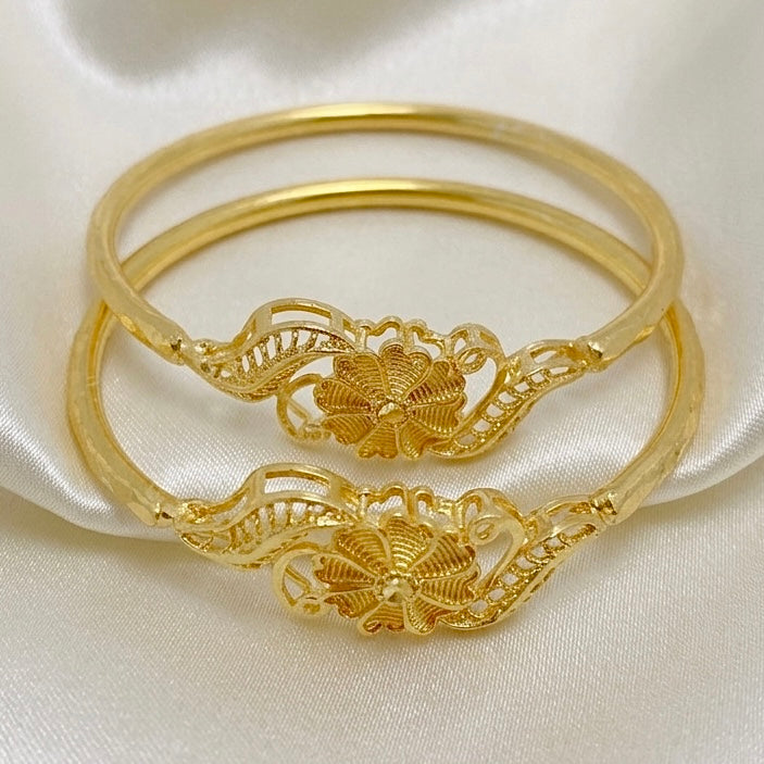Handmade Floral Dubai Gold Plated Bangles | Lightweight Traditional Design