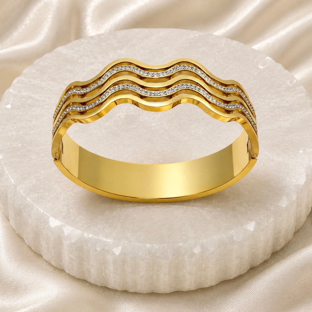 Wave Design Anti Tarnish Cuff Bracelet | Statement Bracelet for Women