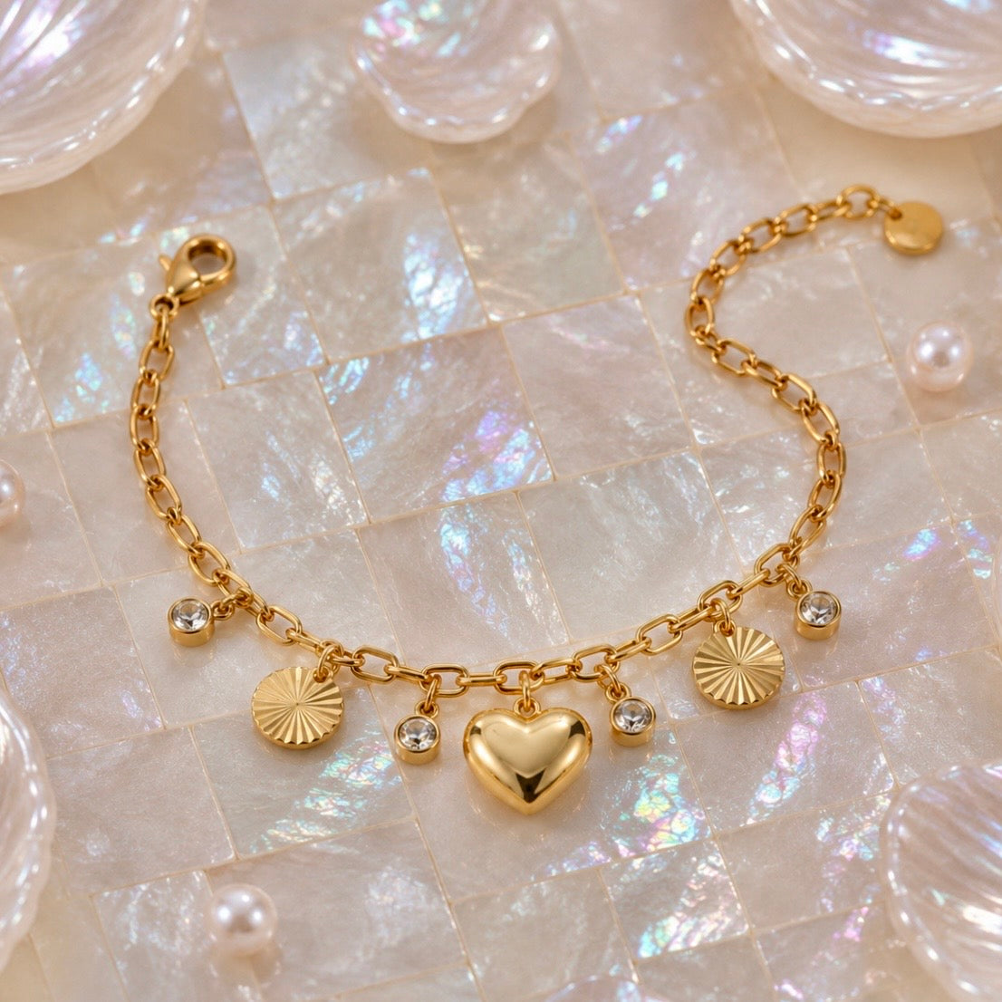 Celeste Heart Charm Bracelet – 18K Gold Plated Anti Tarnish Bracelet |Premium Cubic Zirconia AD Stones