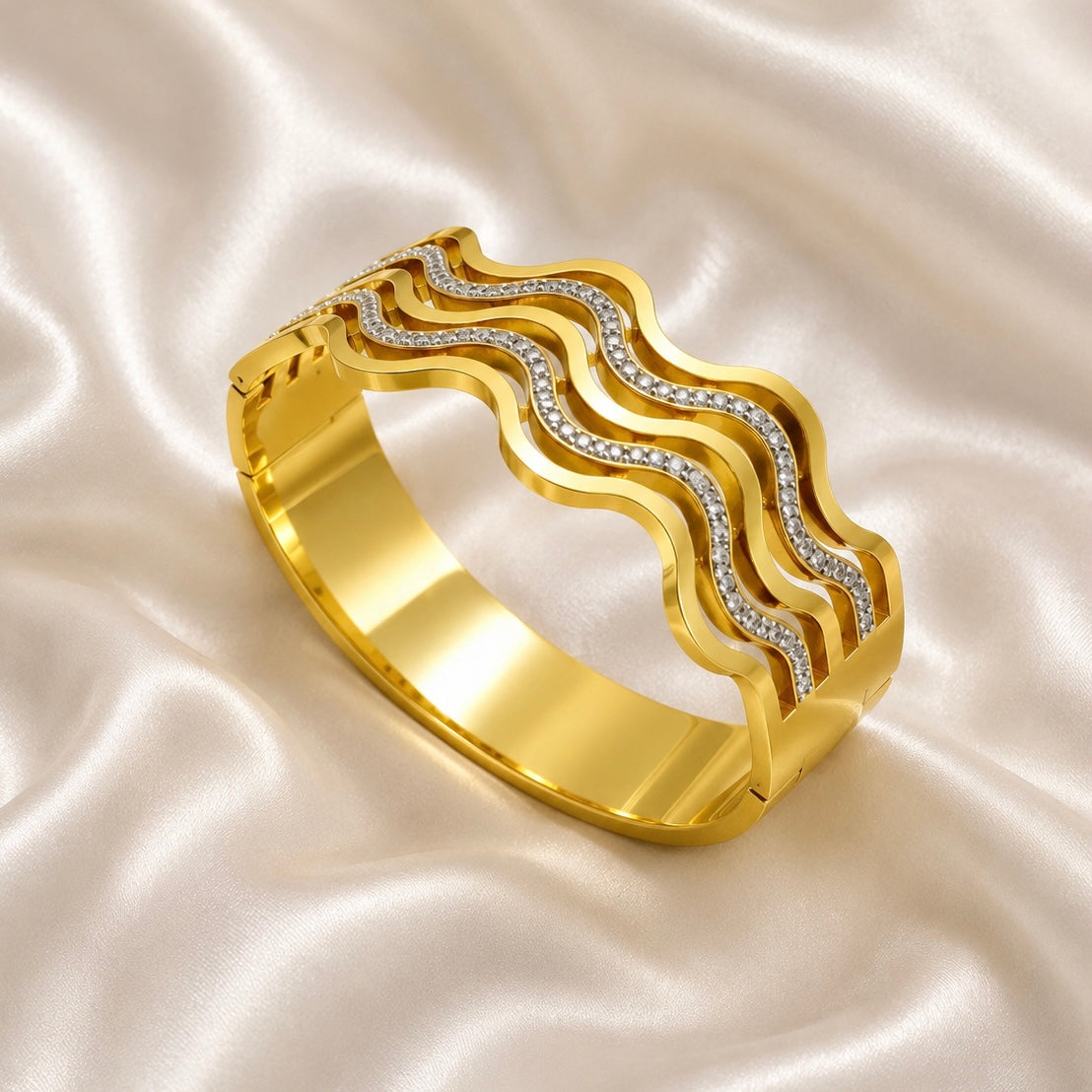 Wave Design Anti Tarnish Cuff Bracelet | Statement Bracelet for Women