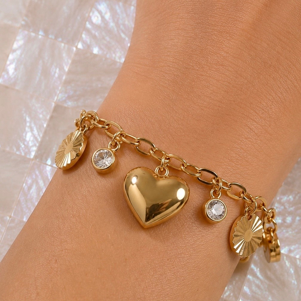 Celeste Heart Charm Bracelet – 18K Gold Plated Anti Tarnish Bracelet |Premium Cubic Zirconia AD Stones