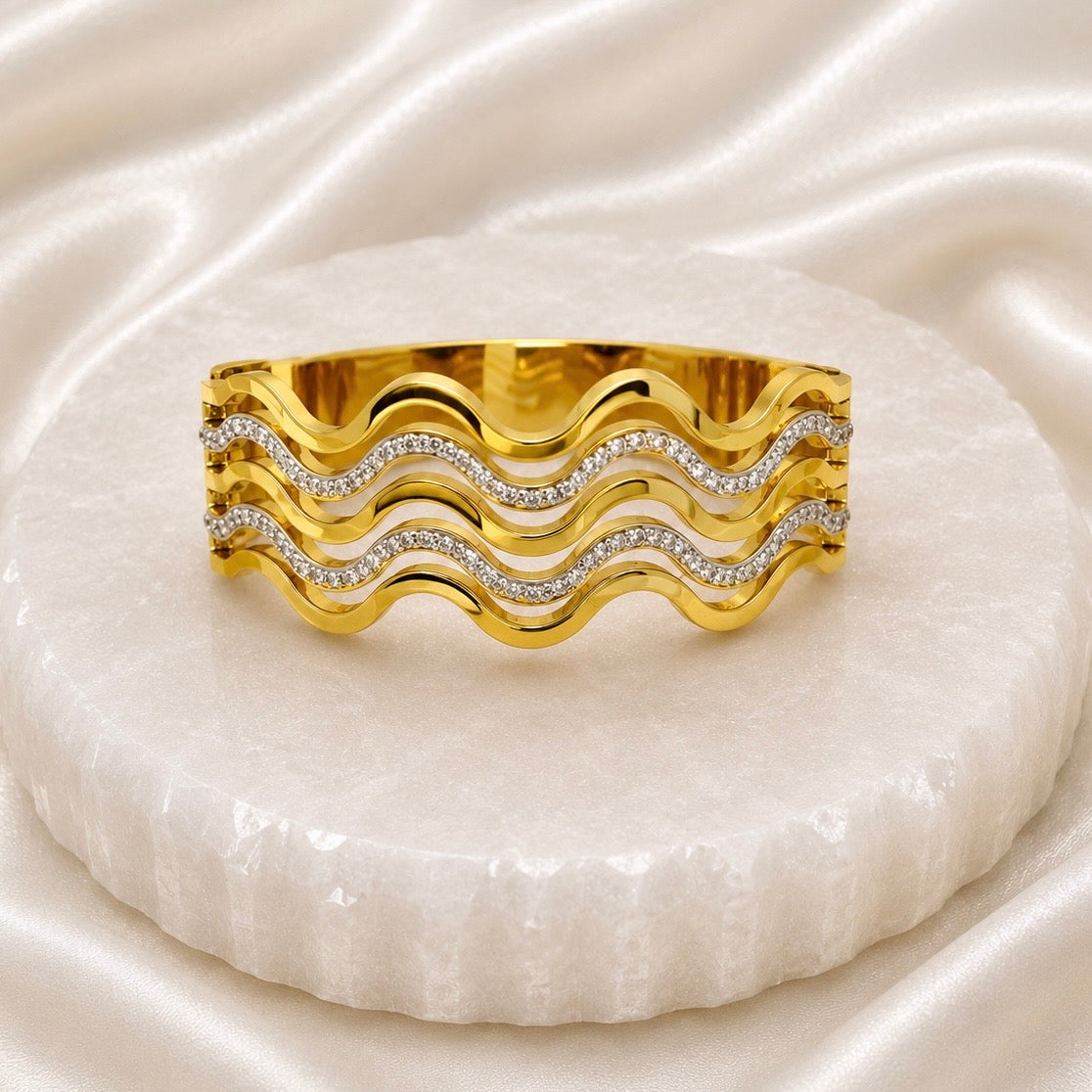 Wave Design Anti Tarnish Cuff Bracelet | Statement Bracelet for Women