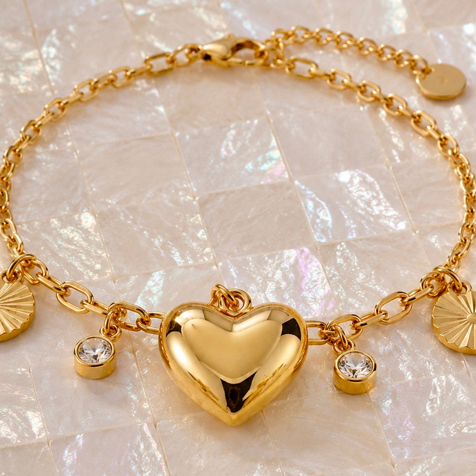 Celeste Heart Charm Bracelet – 18K Gold Plated Anti Tarnish Bracelet |Premium Cubic Zirconia AD Stones