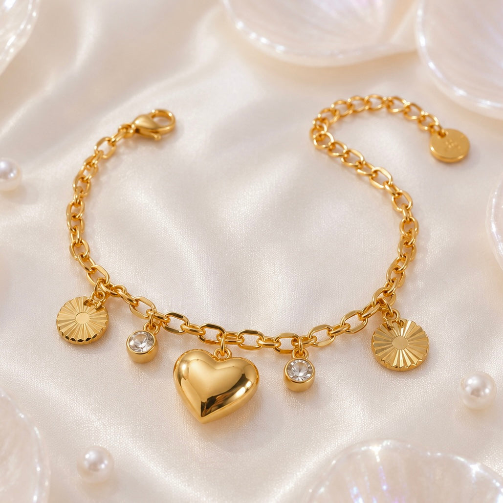 Celeste Heart Charm Bracelet – 18K Gold Plated Anti Tarnish Bracelet |Premium Cubic Zirconia AD Stones