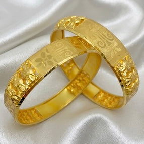 Handcrafted Dubai Gold Micro-Plated Traditional Bangle Cuff | Premium Gold Finish