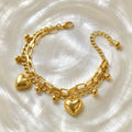 18K Gold Plated Double Layer Heart Charm Chain Bracelet | Anti Tarnish Statement Bracelet