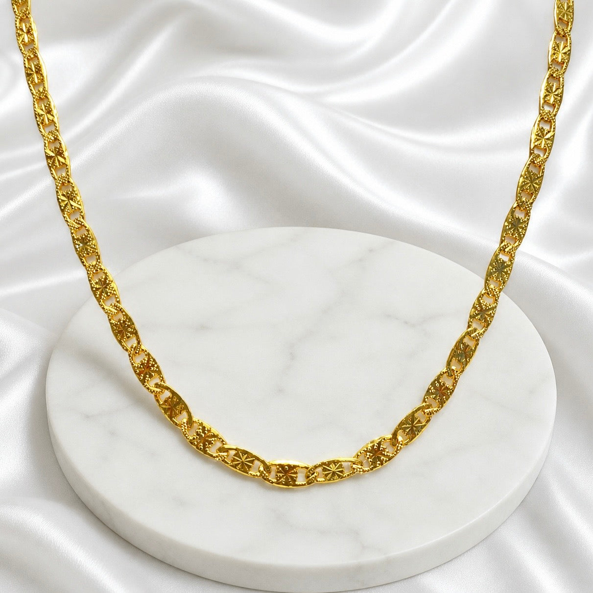 Microplated Gold Textured Link Neck Chain