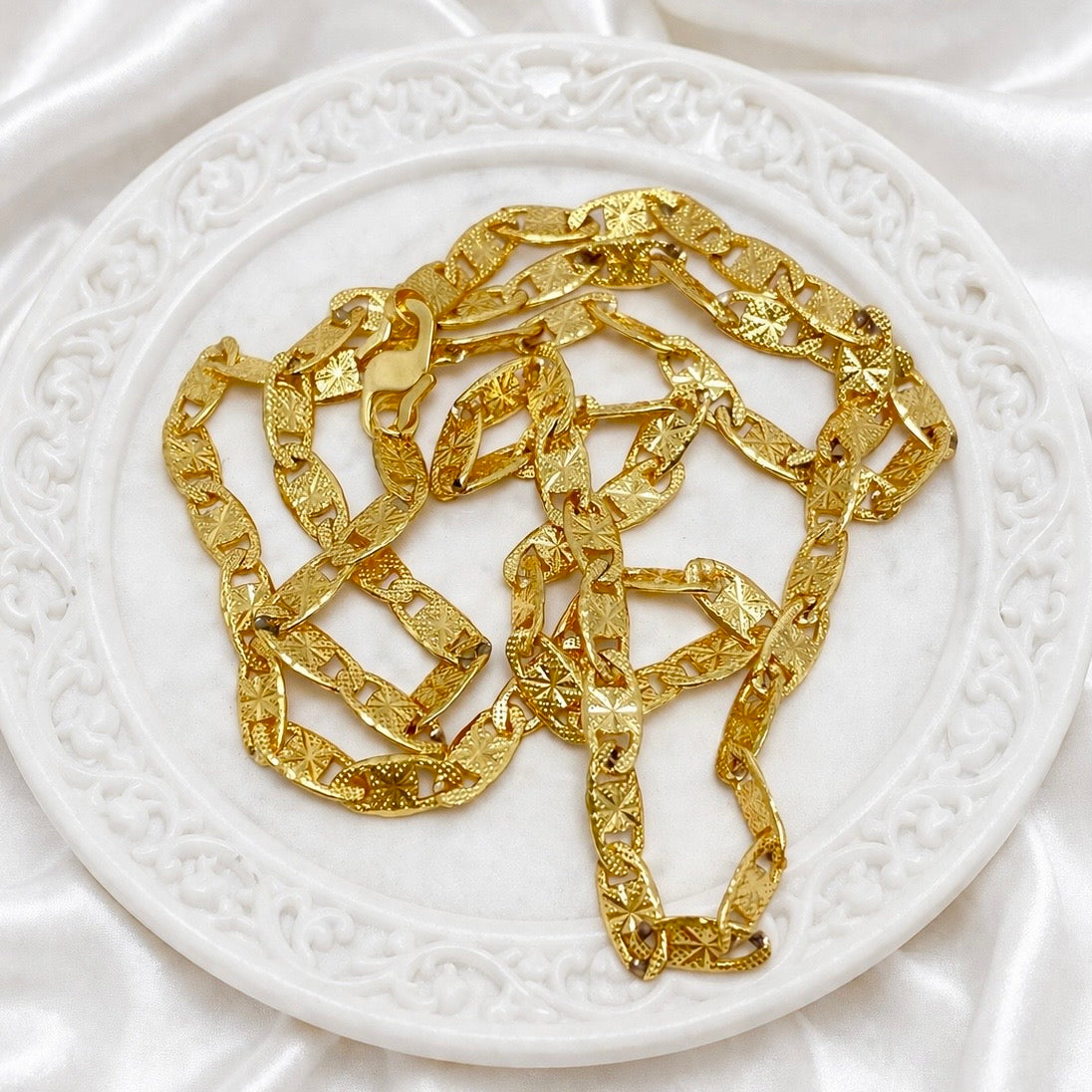 Microplated Gold Textured Link Neck Chain