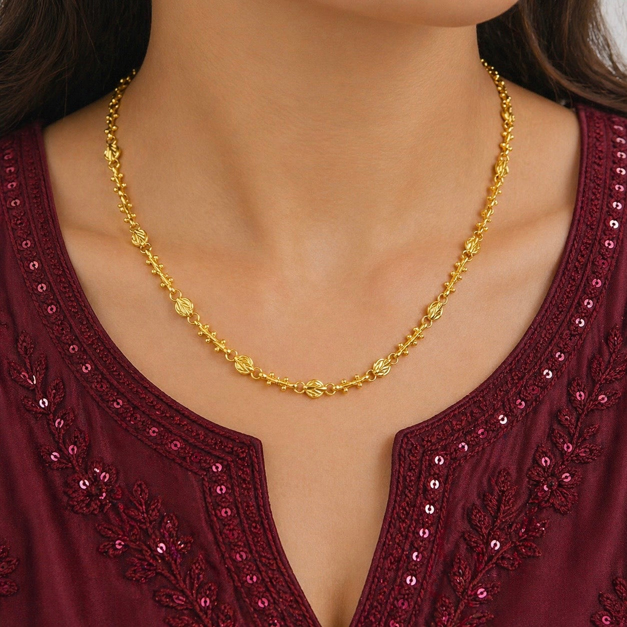 Microplated Gold Designer Bead Link Neck Chain
