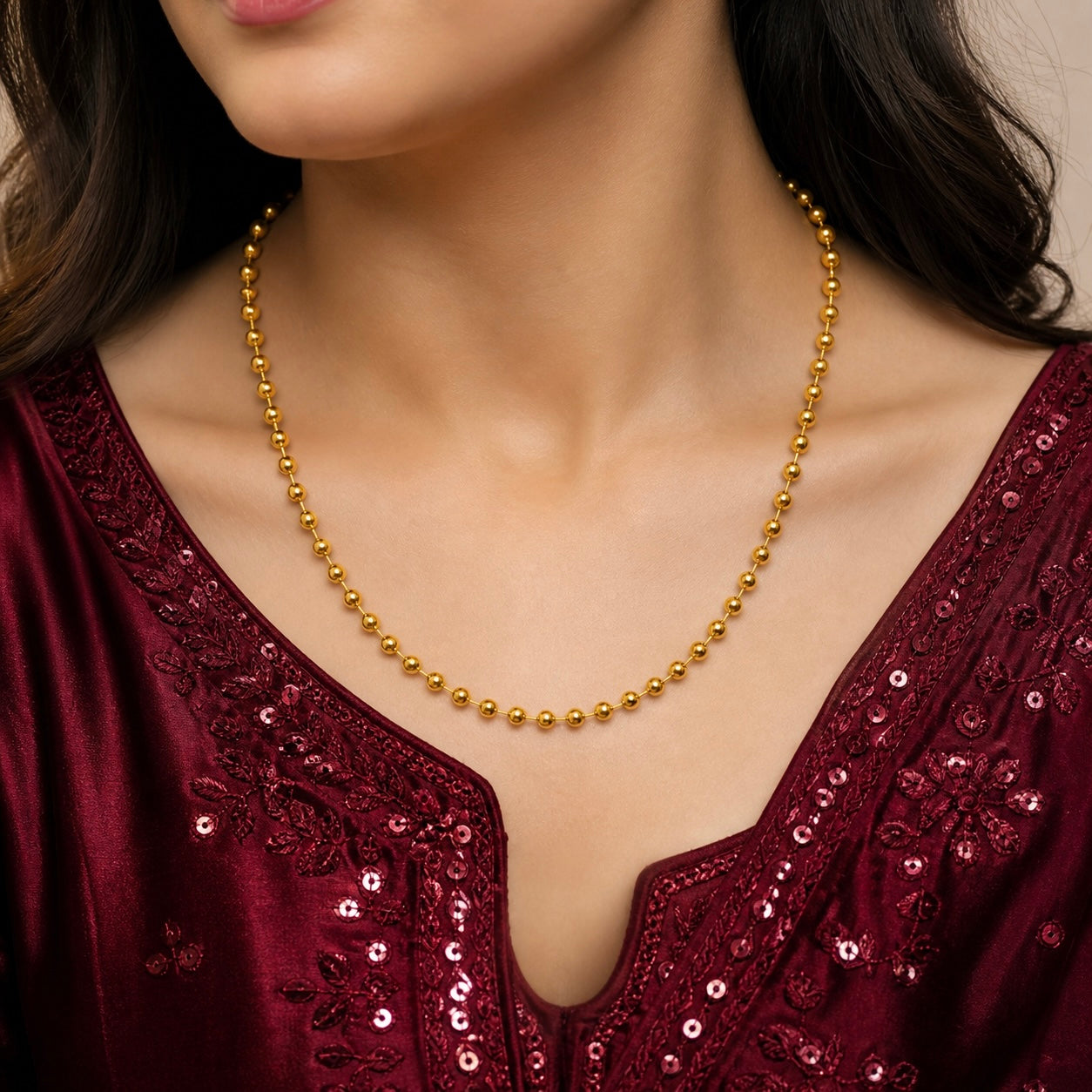 Microplated Gold Ball Bead Neck Chain