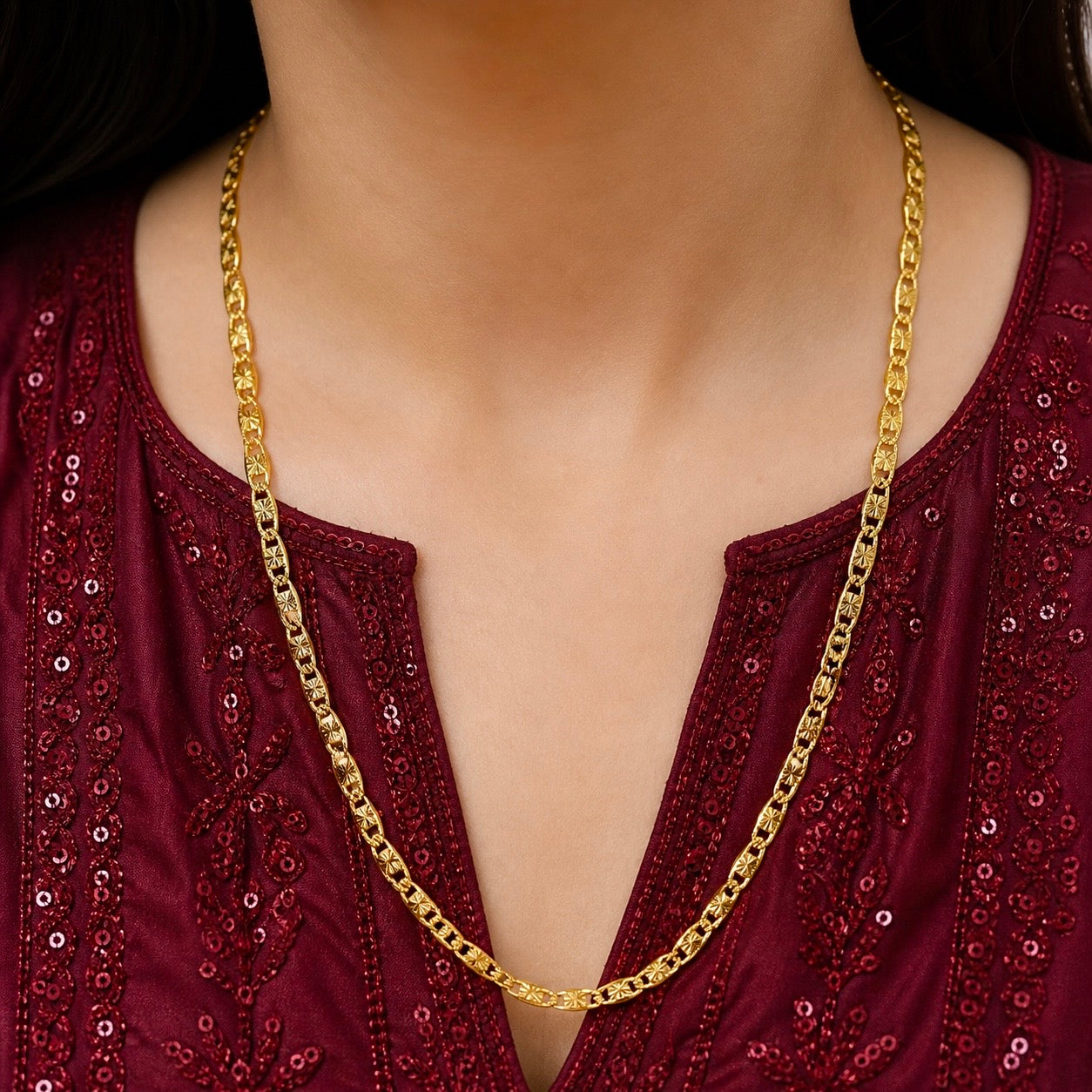 Microplated Gold Textured Link Neck Chain