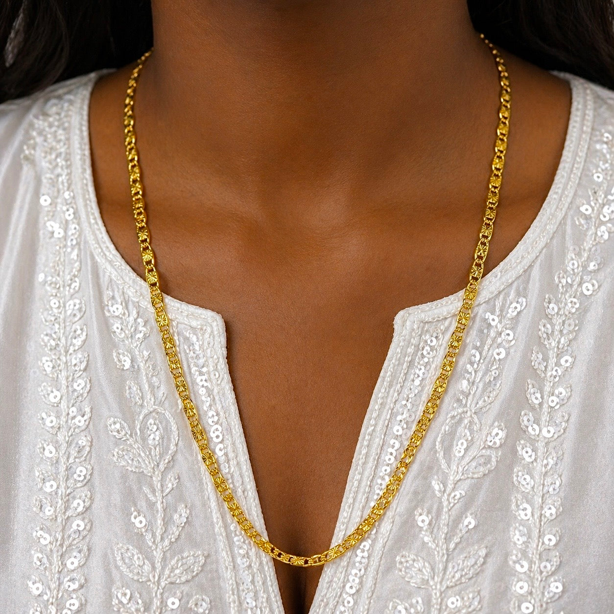 Microplated Gold Textured Link Neck Chain