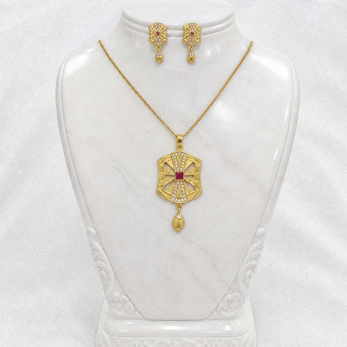 Luxury Ruby AD Statement Gold Necklace Set | Premium Microplated Handcrafted Jewellery
