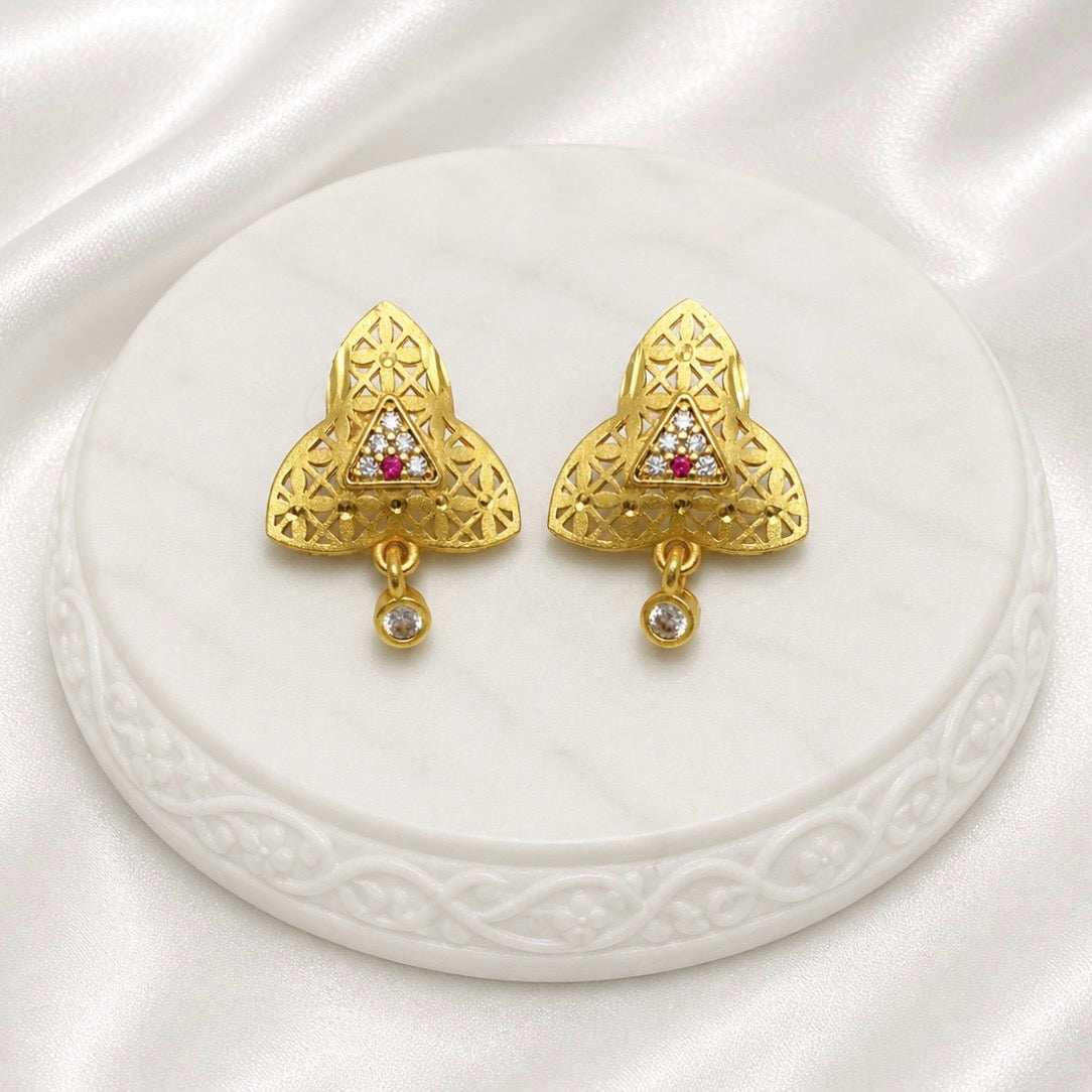 Luxury Trinity AD Ruby Gold Pendant Necklace Set | Premium Microplated Handcrafted Jewellery