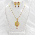 Luxury Floral Heart AD Ruby Gold Pendant Necklace Set | Premium Microplated Handcrafted Jewellery