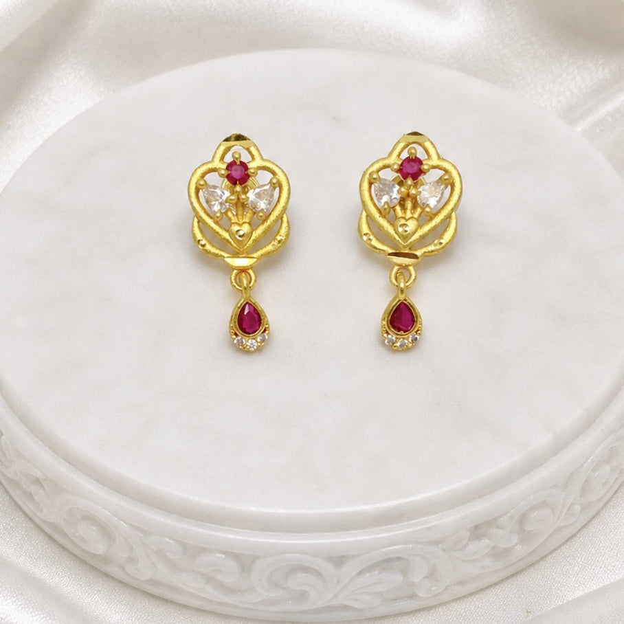 Luxury Floral Heart AD Ruby Gold Pendant Necklace Set | Premium Microplated Handcrafted Jewellery