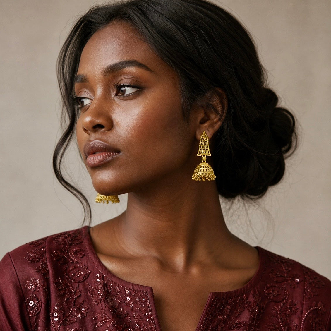 Traditional Temple Gold Jhumki Earrings | Ghungroo Mesh Handcrafted Jhumki Pair
