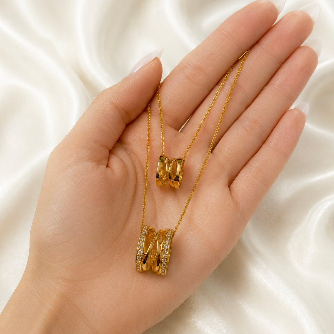 Dual Layer Ring Pendant Necklace | 18K Gold Plated Anti Tarnish AD Diamond Chain