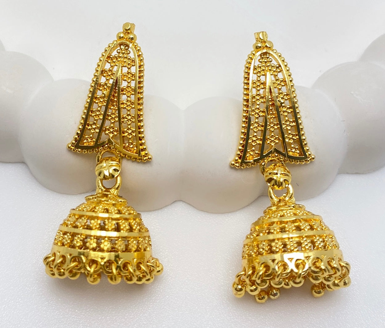 Traditional Temple Gold Jhumki Earrings | Ghungroo Mesh Handcrafted Jhumki Pair