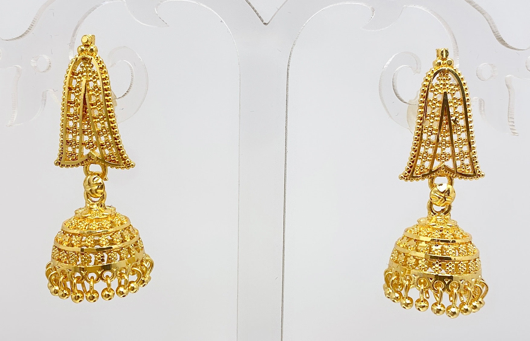 Traditional Temple Gold Jhumki Earrings | Ghungroo Mesh Handcrafted Jhumki Pair