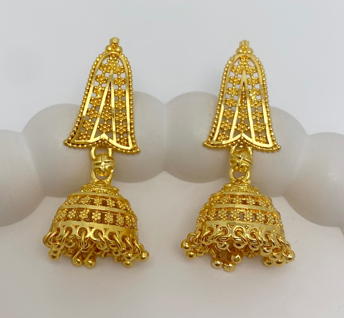 Traditional Temple Gold Jhumki Earrings | Ghungroo Mesh Handcrafted Jhumki Pair