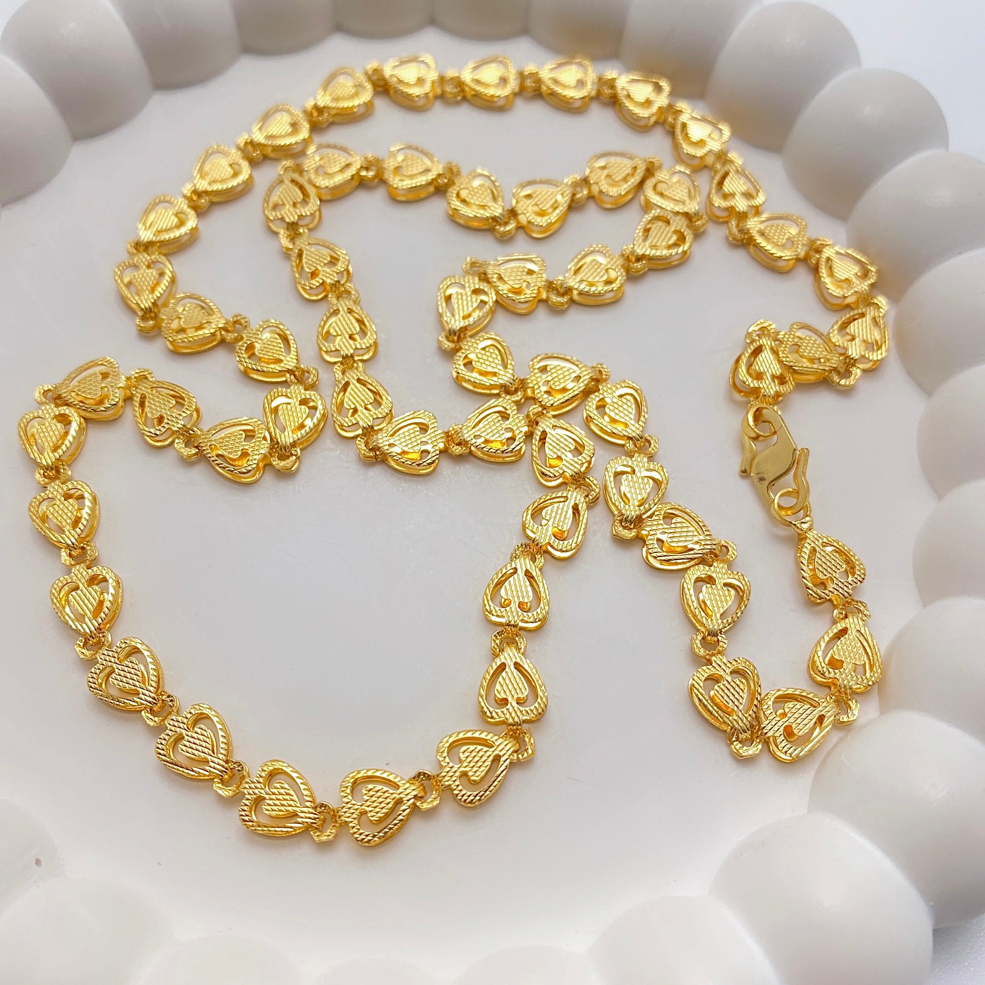 Microplated Gold Heart Link Neck Chain